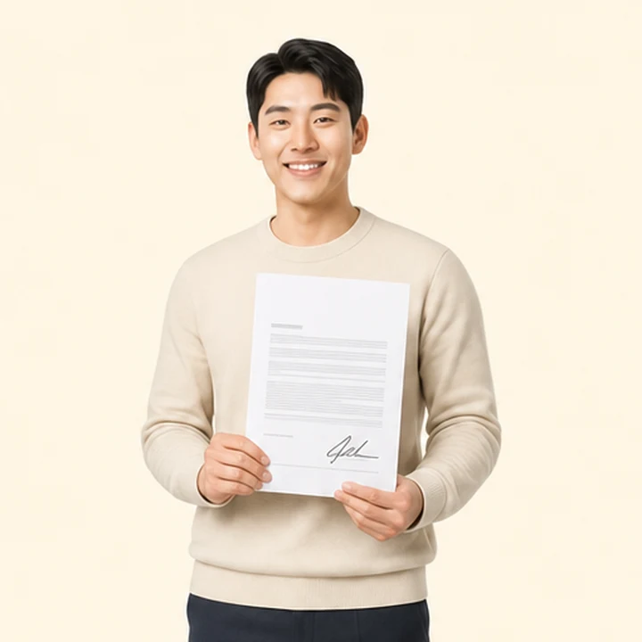 셀토스 신차 장기렌트 서면 견적서를 들고 있는 고객